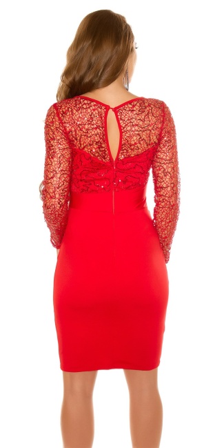 partydress with lace & sequins Red